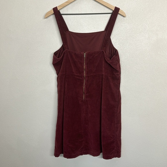 American Eagle Burgundy Corduroy Overall Mini Dress Size L w/ Adjustable Straps - Picture 5 of 9